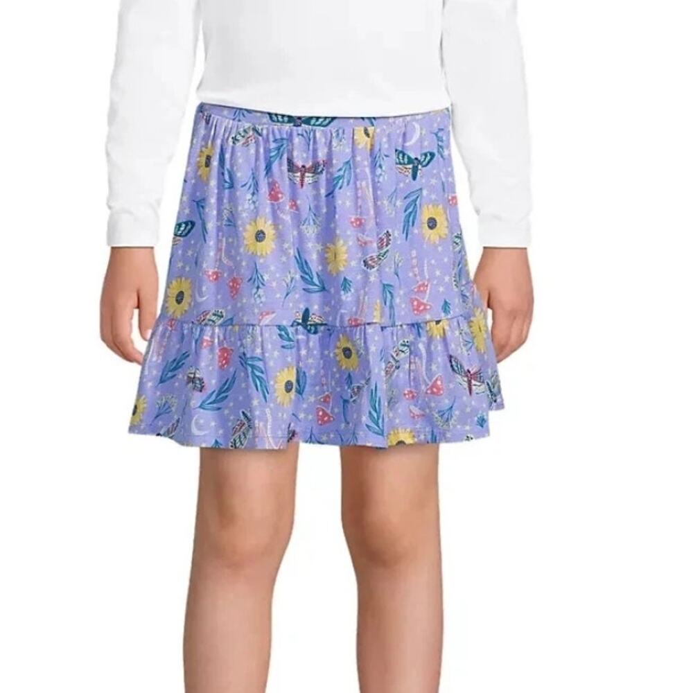 Lands' End Tiered Skort Girls Youth Large Lavender Floral Moth Mushroom Mini